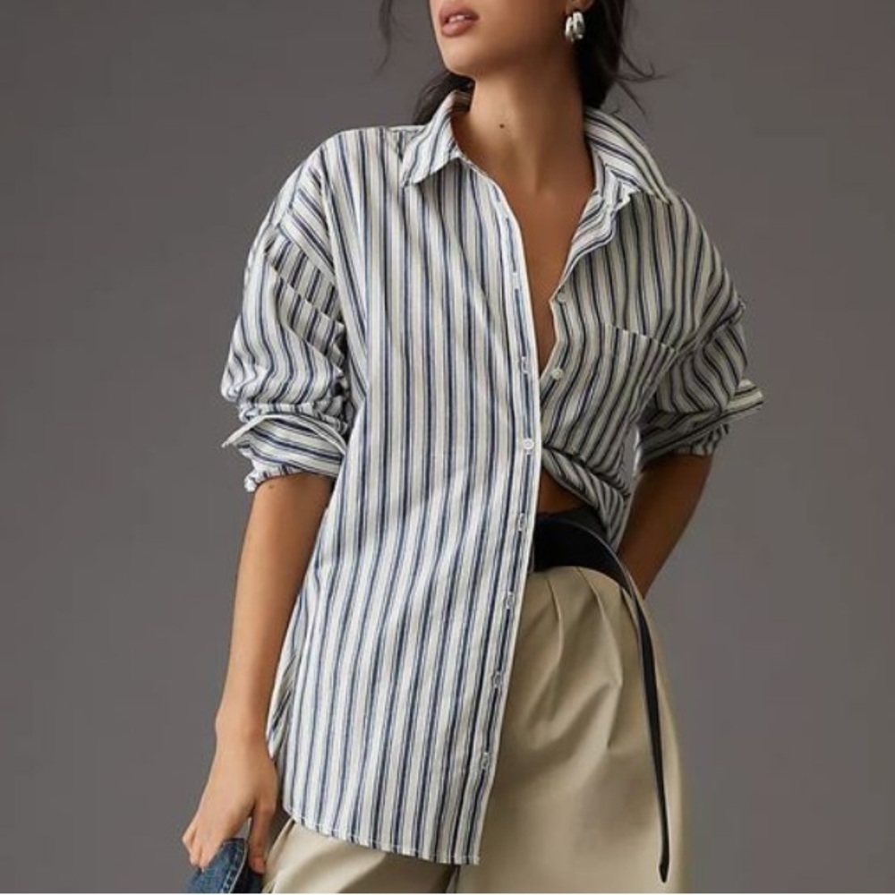 Anthropologie Maeve Black and White Striped Blouse - Picture 2 of 5